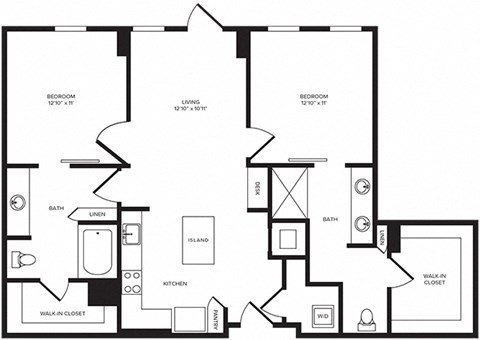 Floor plan for 2 beds, 2 baths, 1106 sqft